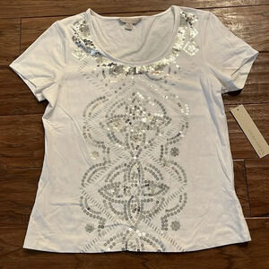 Laura Ashley Classic White Shirt with Silver Sequins Size Petite Small